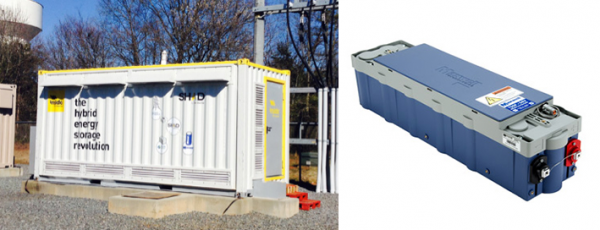 配电站现场图（左）和Maxwell 56V超级电容器模块（右）